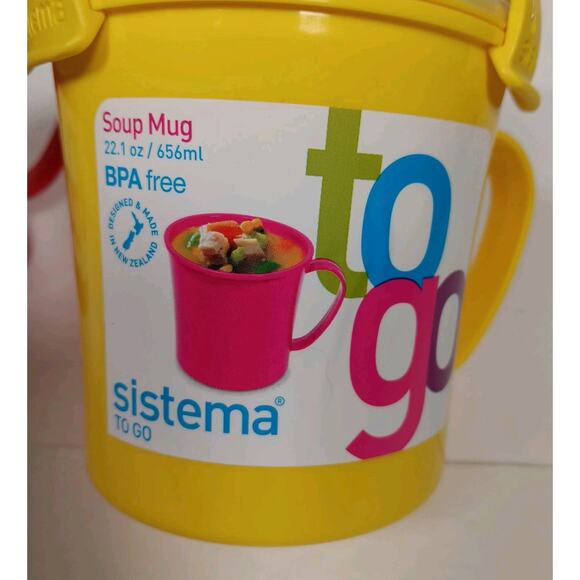 Lot of 2 Sistema To Go Medium Soup Mug, 22.1 oz./ 656 ml Yellow & Red - Picture 8 of 11